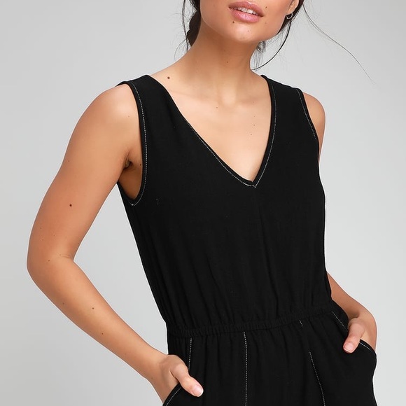ORLEE BLACK CONTRAST STITCH CULOTTE JUMPSUIT - Picture 4 of 4